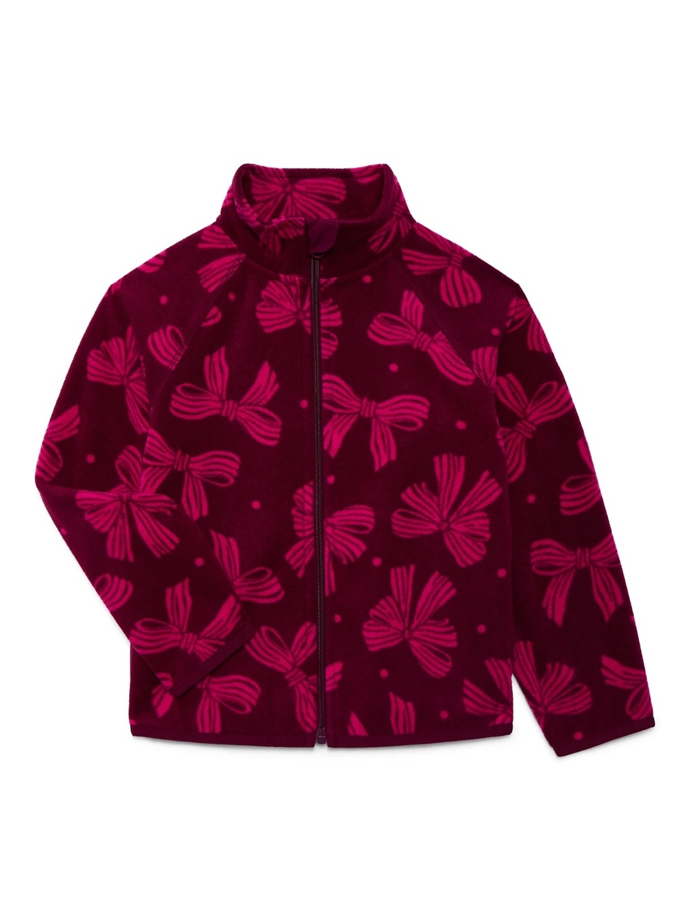 Wonder Nation Pink Bow Print Microfleece Fill Zip Jacket